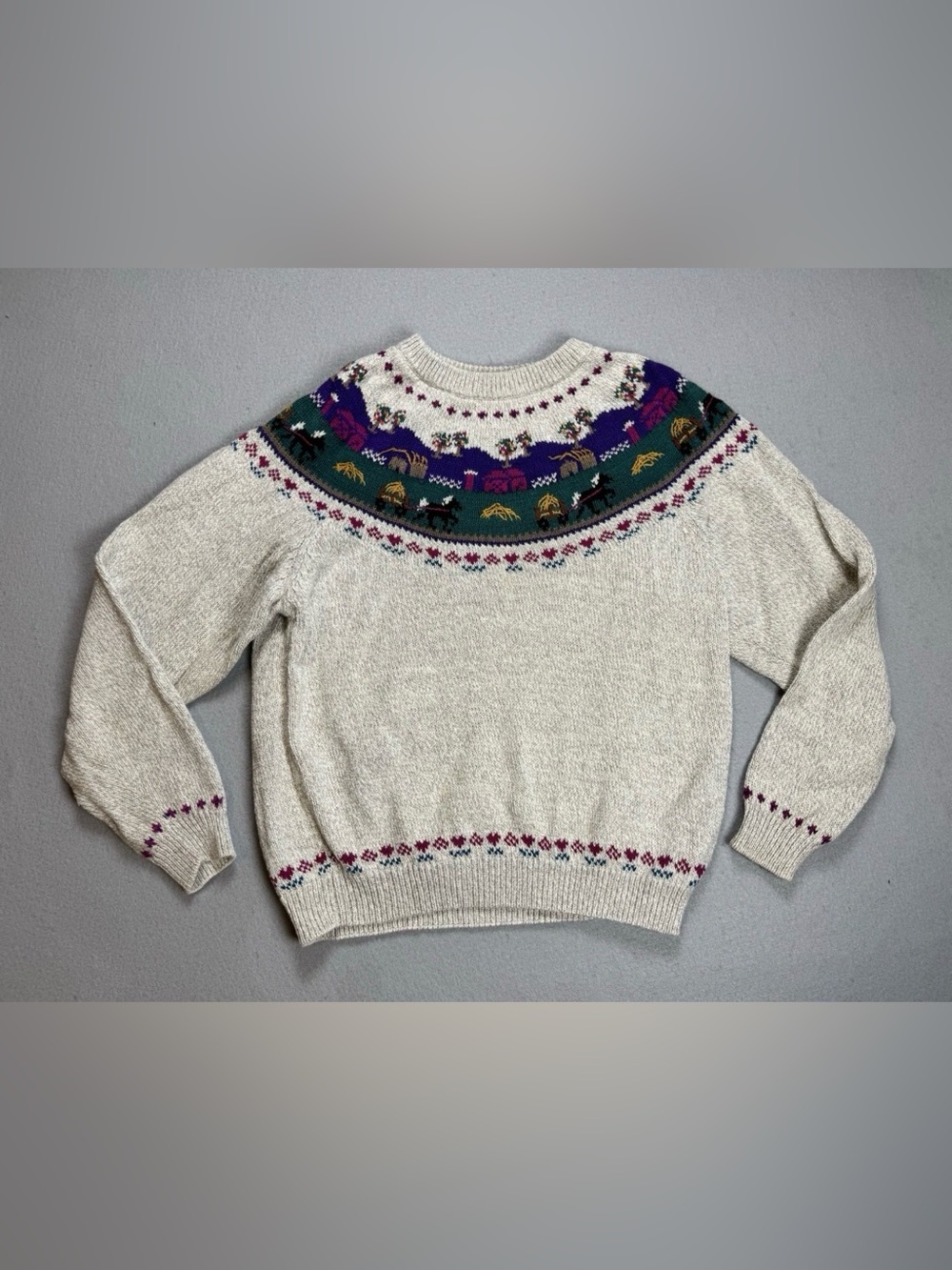 Vintage Woolrich Women’s Farm/Horse Scene Knit Cottage-Core Crew Neck Sweater